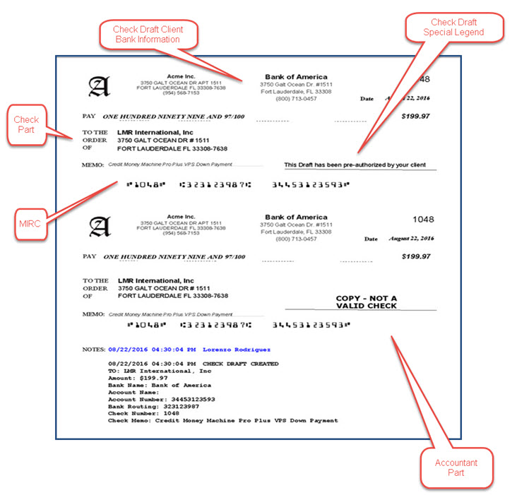 Check Draft of Credit Money Machine Cloud Software