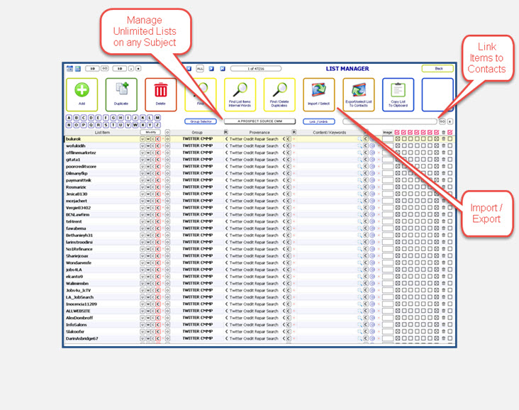 List Manager Screen View of Credit Money Machine Cloud