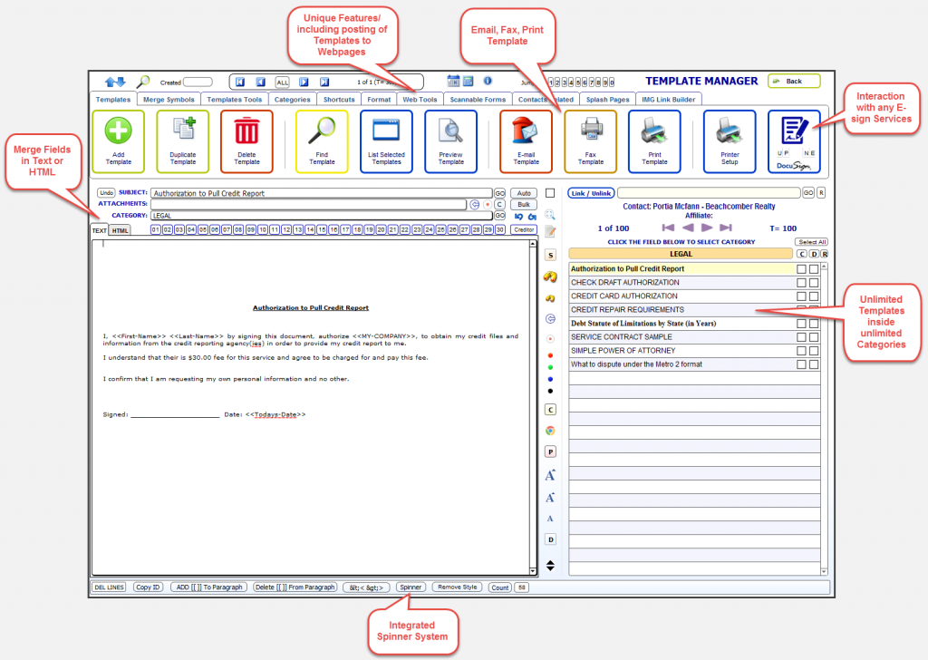 Template Manager of Credit Money Machine Software