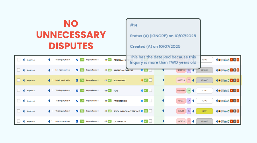Automatic Prevention of Disputing Positive Inquiries