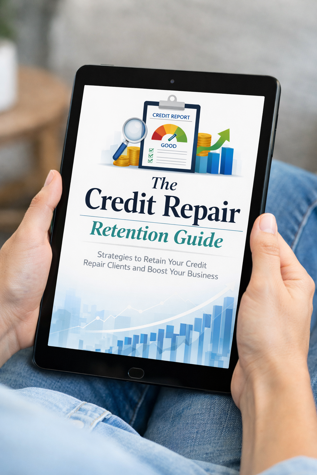 A Person Reading The Credit Repair Client Retention Guide eBook